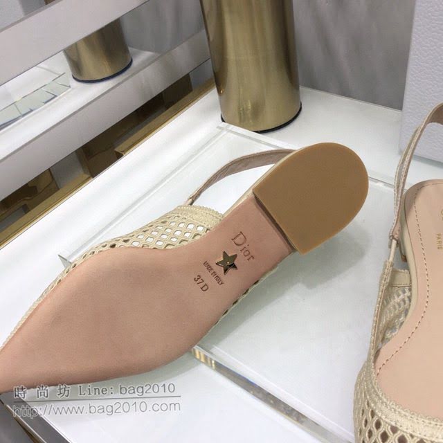 DIOR女鞋 迪奧2021專櫃新款Slingback鏤空刺繡網面平底涼鞋 J’ADIOR尖頭露跟涼鞋  naq1474